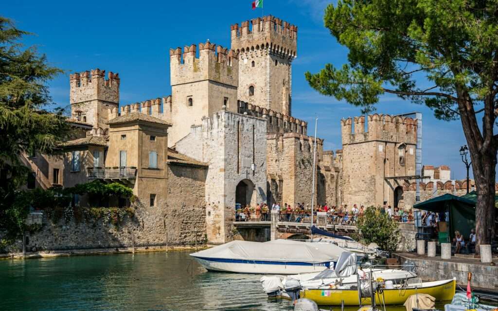 The Scaliger castle of Sirmione on the water of Lake Garda